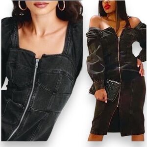 Future Collection Distressed Black Denim Zip Dress